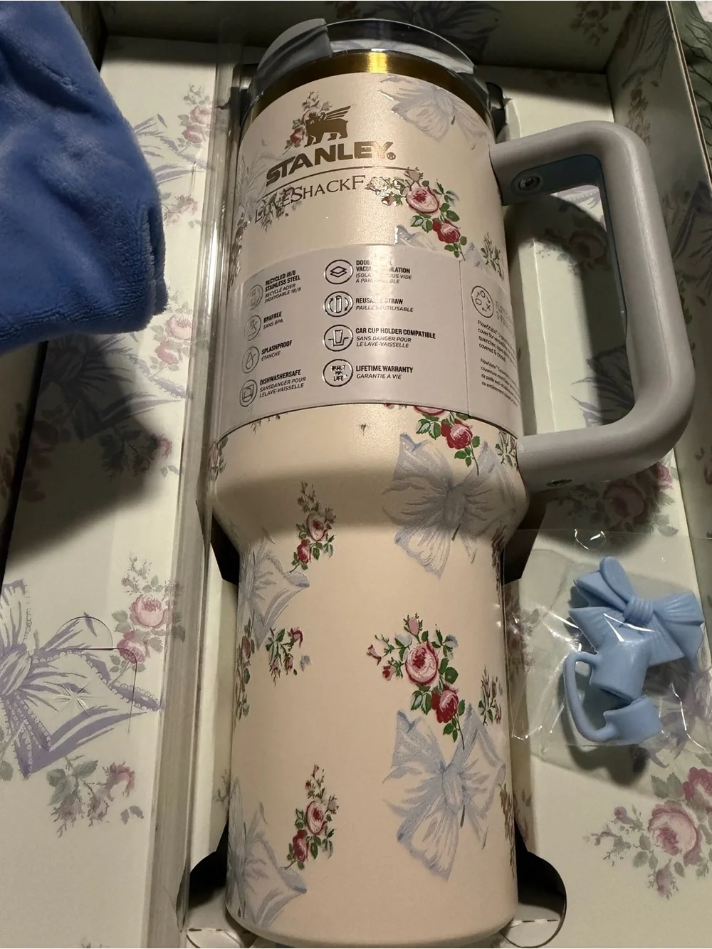 Stanley x LoveShack Floral Vacuum Tumbler with Blue Velvet Pouch